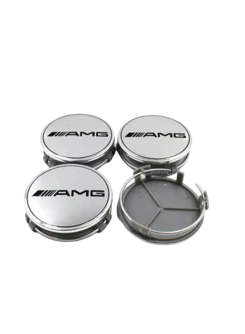 AMG 4 Pcs 75mm AMG Silver Wheel Center Hub Caps for Mercedes-Benz | Easy Snap-Fit Alloy Wheel Center Caps - Image 1